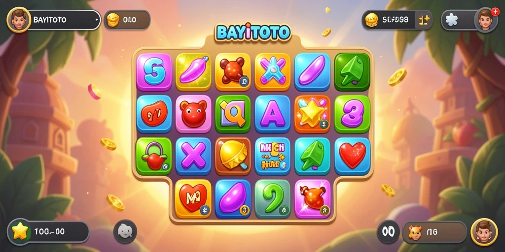 Tampilan gameplay BAYITOTO yang seru dan penuh warna dalam Match-3.