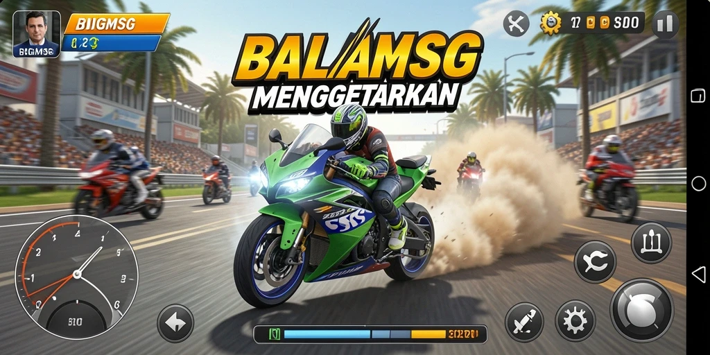 Gameplay mendebarkan dari balapan motor di BIGMSG.