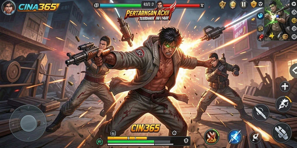 Screenshot CINA365 menampilkan aksi pertarungan yang intens dan mendebarkan.