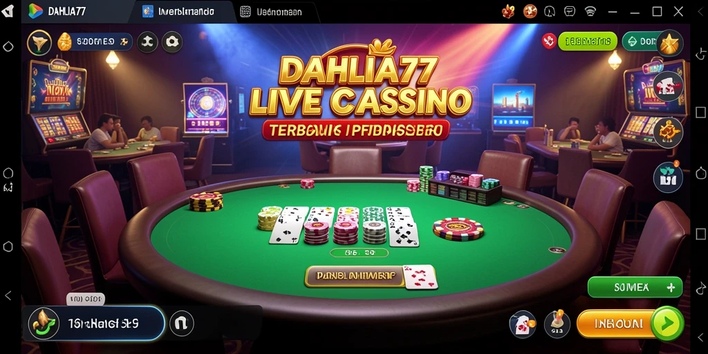 Screenshot gameplay DAHLIA77, menunjukkan dealer profesional dan suasana permainan yang menyenangkan.