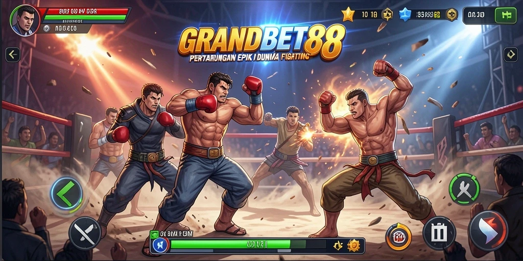 Screenshot gameplay <strong>GRANDBET88</strong> yang menampilkan aksi bertarung seru.