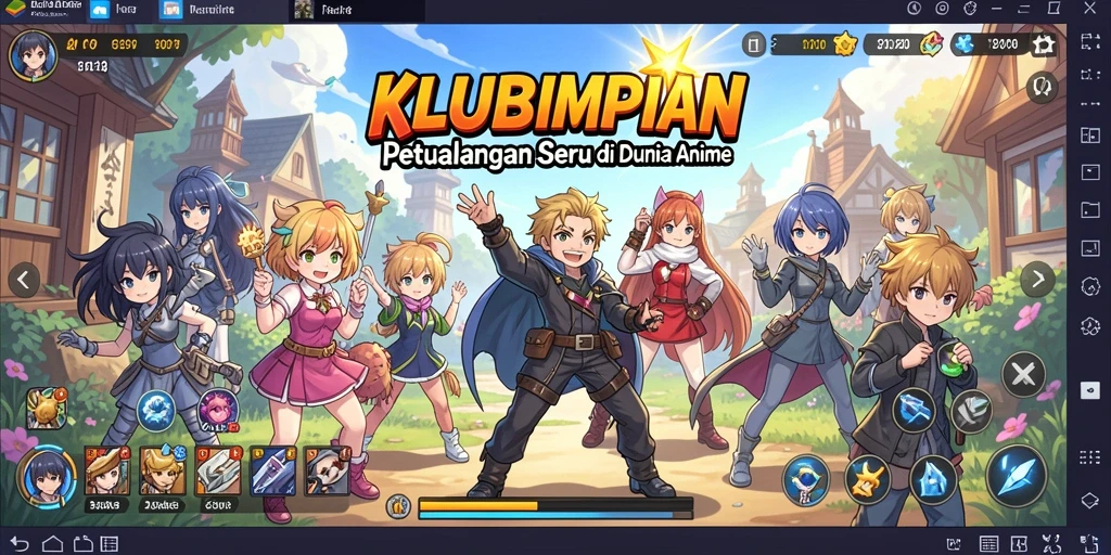 Tampilan gameplay KLUBIMPIAN dengan karakter anime yang menarik.