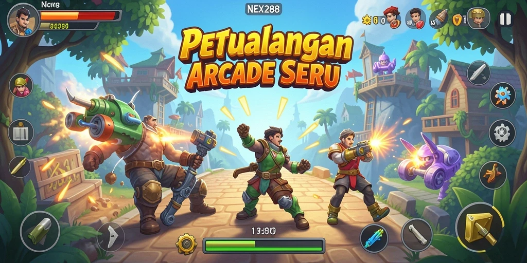 Screenshot gameplay NEX288 menunjukkan aksi seru di level penuh tantangan.
