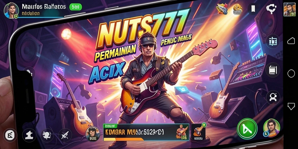 Gameplay NUTS777 yang menarik dengan berbagai lagu dan tantangan.