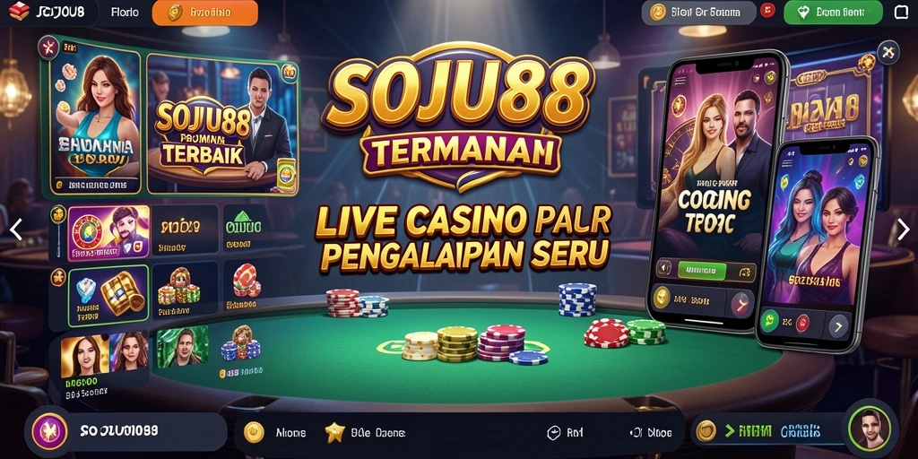 Screenshot gameplay SOJU88 menampilkan dealer langsung dan meja permainan.