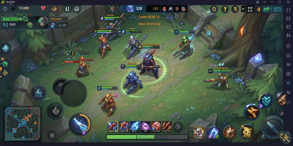 Tampilan seru dari gameplay TO288 dalam pertarungan MOBA.